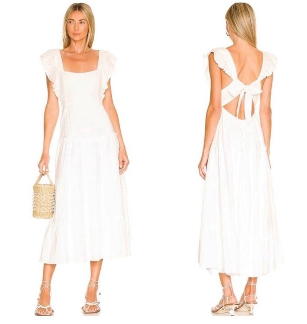 Show Me Your Mumu Lovely Midi Dress in White Linen.Size S